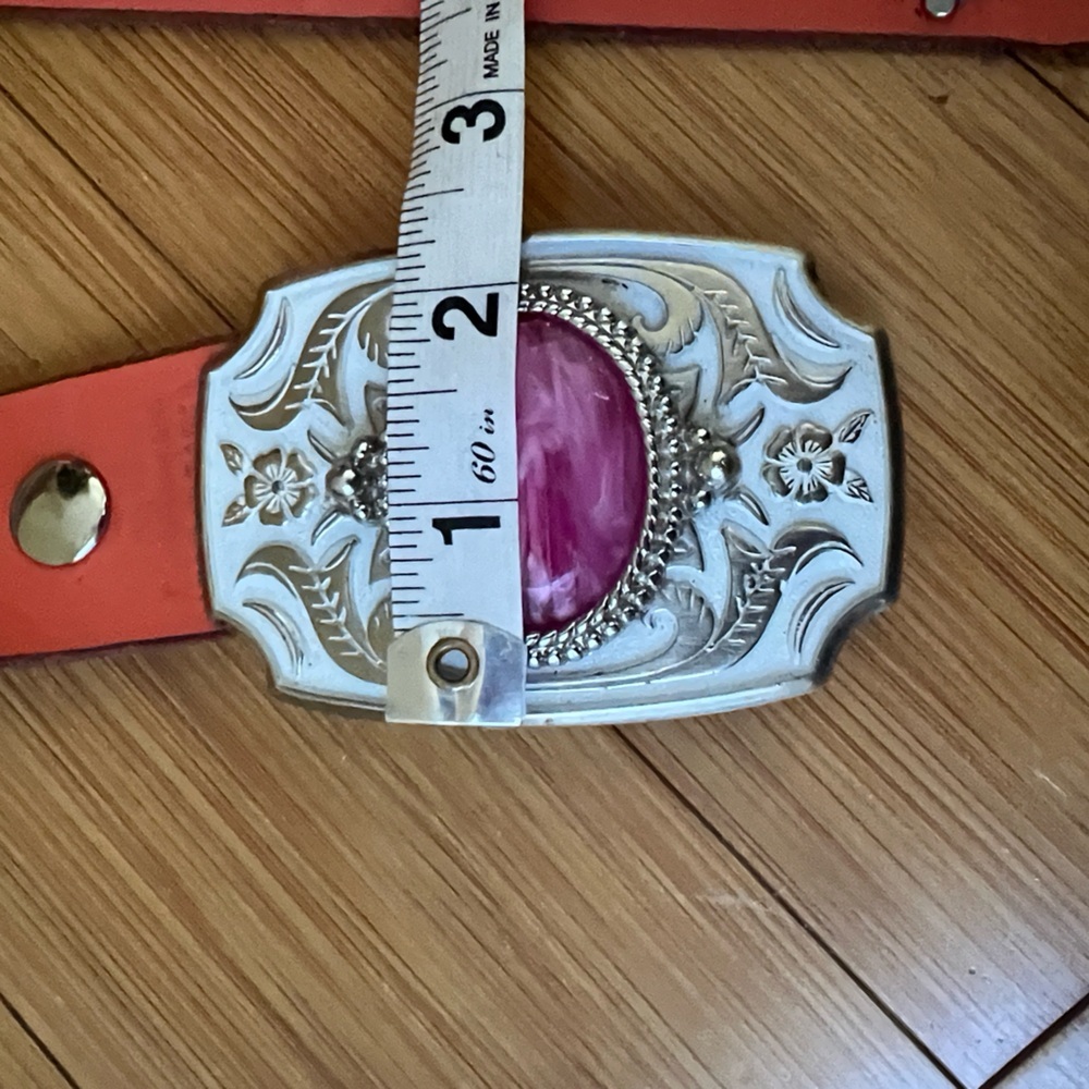 Retro Jeri Hart Design Pink Orange Leather Studded Jeweled Heart Western Belt - Picture 14 of 15